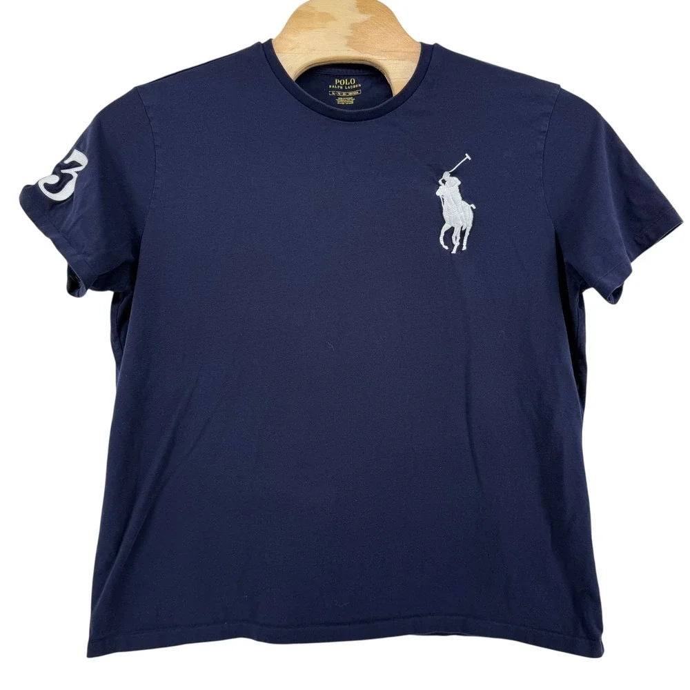 Polo Ralph Lauren Big Pony 3 T-Shirt Navy Blue Mens XL Short Sleeve Crew Neck‎